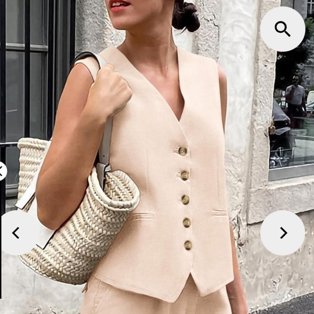 Nwt Creme Beige Buttoned Vest Top Quiet Luxury Preppy Waistcoat Boho L